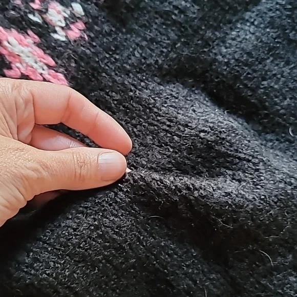 Hooked Up fairisle sweater, size small, black, pink, and white. - Picture 3 of 3